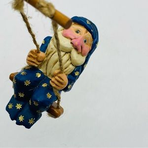 Christmas Tree Ornament Santa On A Swing 2001 Hanging Resin Carved Look